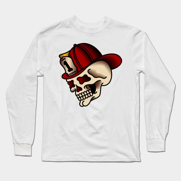 Firefighter Skull Long Sleeve T-Shirt by OldSalt